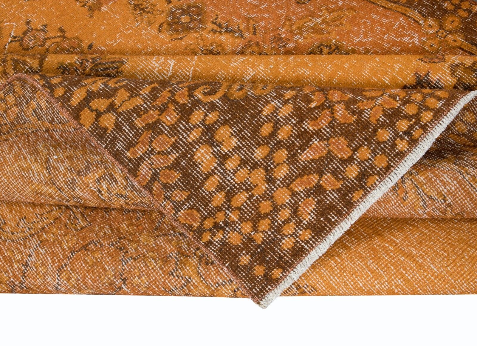 5.2x9 Ft Handmade Turkish Salon Rug In Orange, Modern Bedroom Wool Carpet photo for sale
