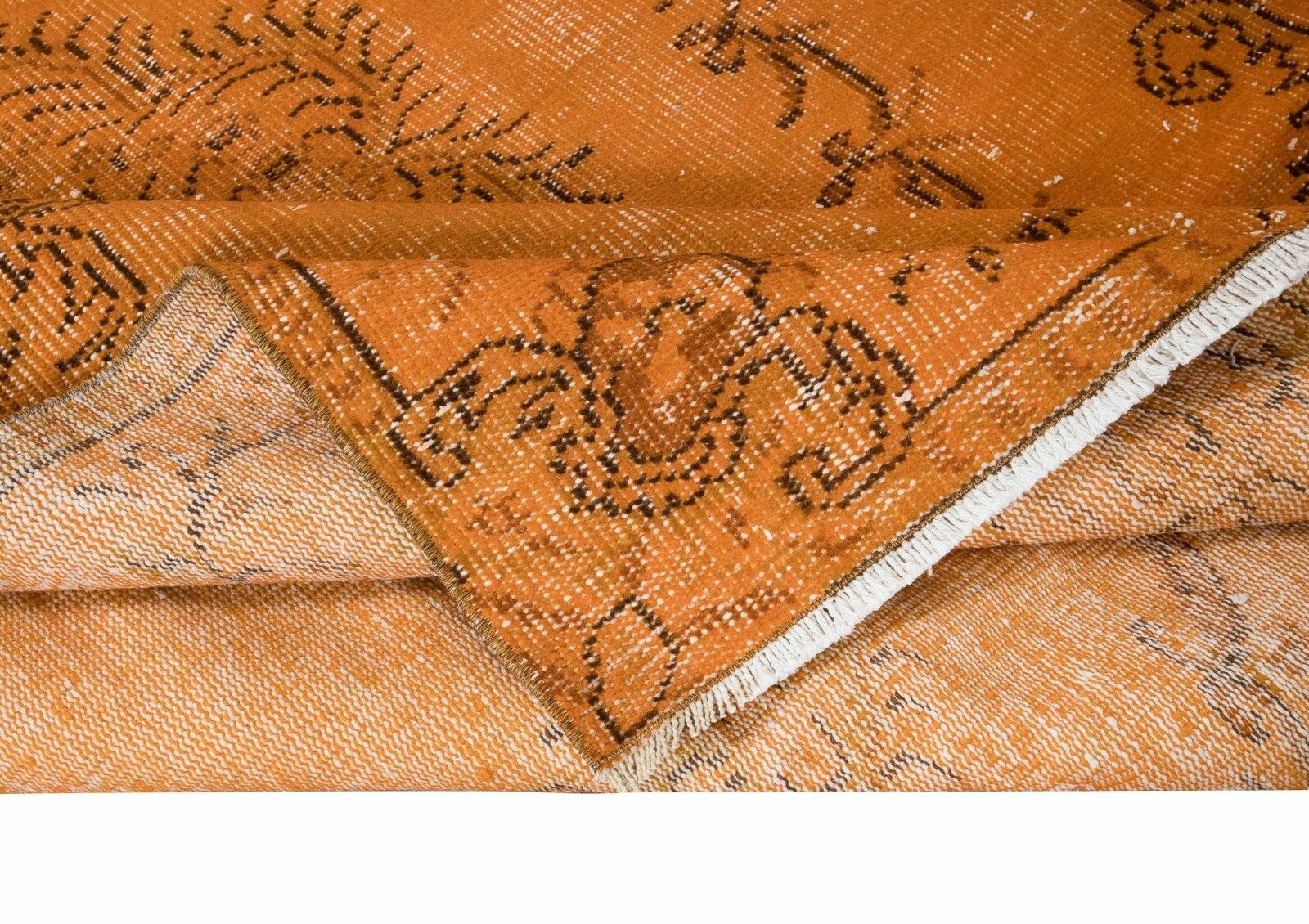 5x8 Ft Orange Handmade Turkish Area Rug, Bohem Eclectic Room Size Carpet photo for sale