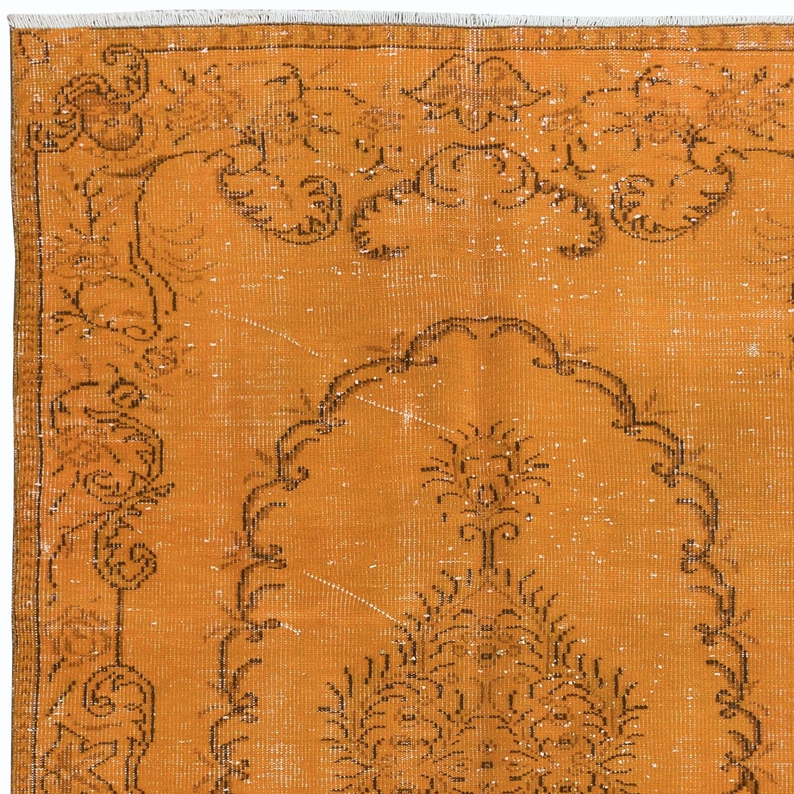 5x8 Ft Orange Handmade Turkish Area Rug, Bohem Eclectic Room Size Carpet photo Textiles