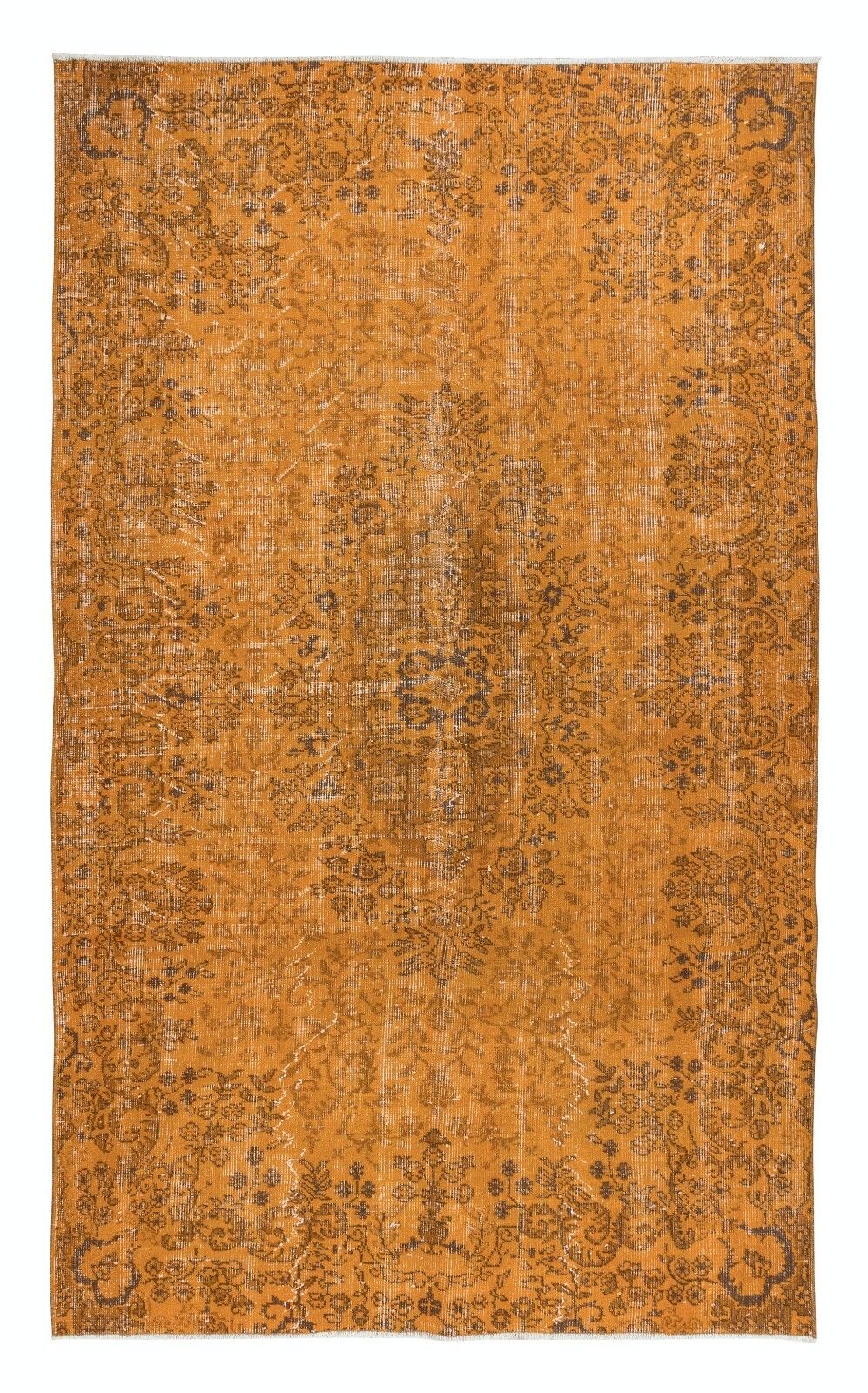 5.7x9.2 Ft Rustic Turkish Area Rug, Orange Handmade Modern Wool Carpet