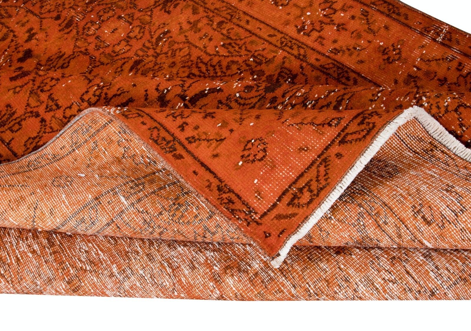 4.8x8.3 Ft Handmade Orange Area Rug From Turkey, Modern Anatolian Wool Carpet photo for sale
