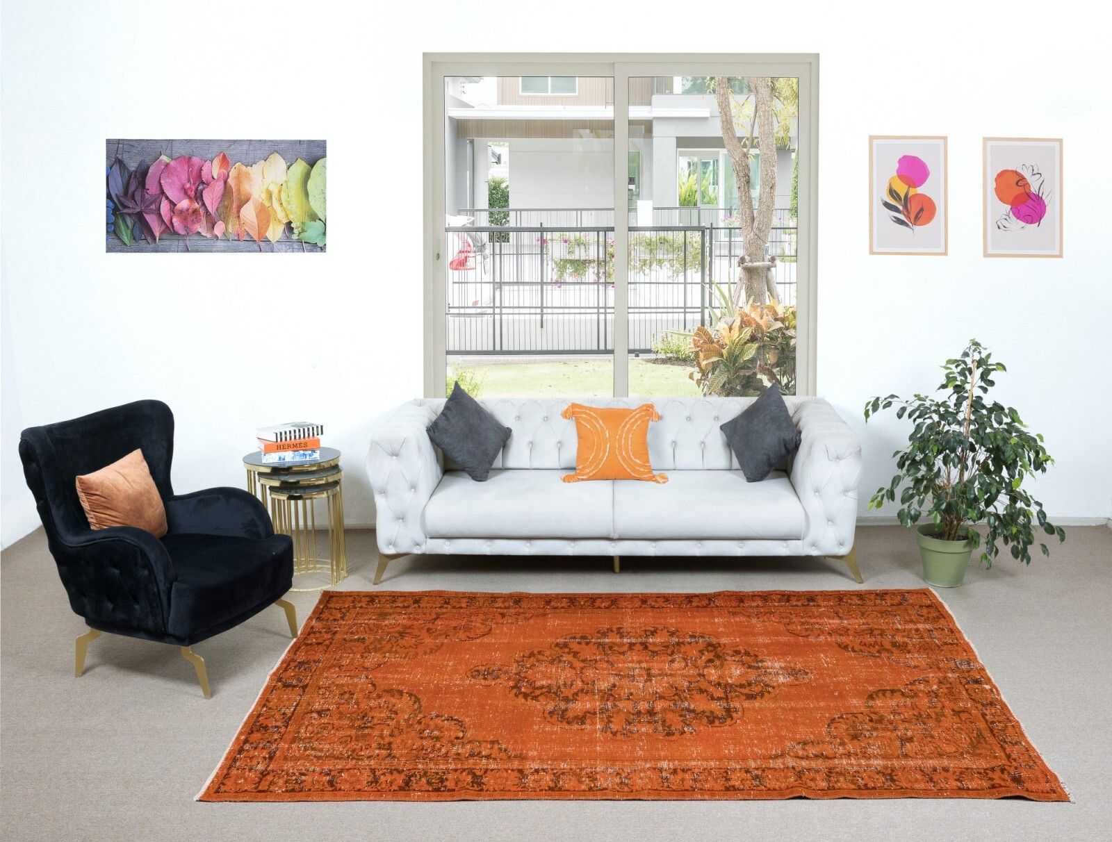 5.8x9.3 Ft Contemporary Living Room Carpet In Orange, Handmade Turkish Area Rug photo furniture