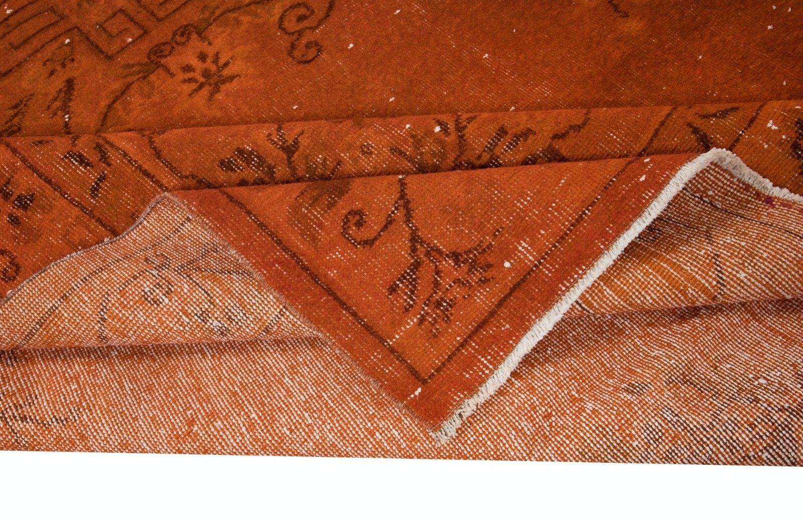 6.4x10 Ft Handmade Upcycled Turkish Rug, Orange Art Deco Design Modern Carpet photo for sale