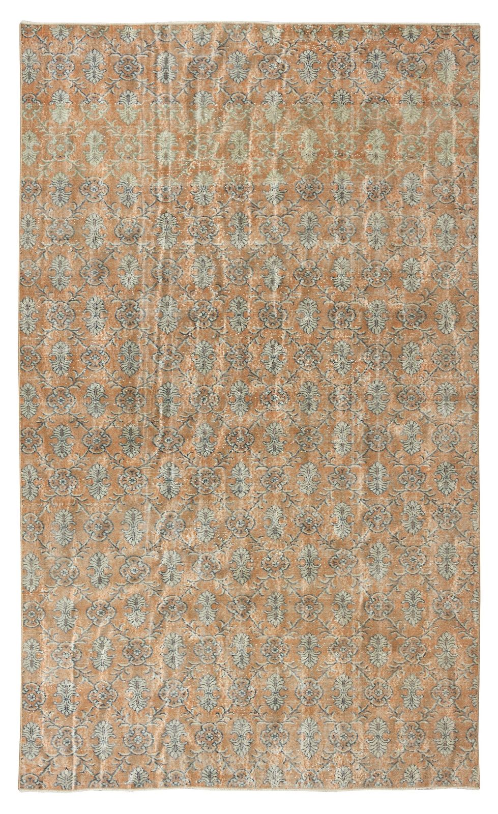 6.4x10.5 Ft Vintage Floral Pattern Handmade Anatolian Wool Area Rug In Orange