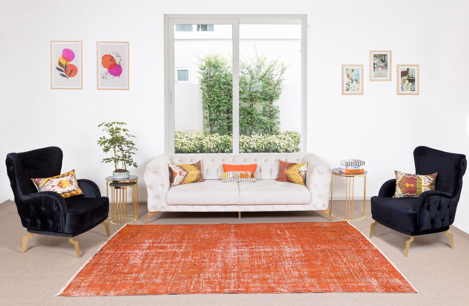 7.2x10.7 Ft Vintage Hand Knotted Turkish Wool Area Rug Over Dyed In Orange photo furniture