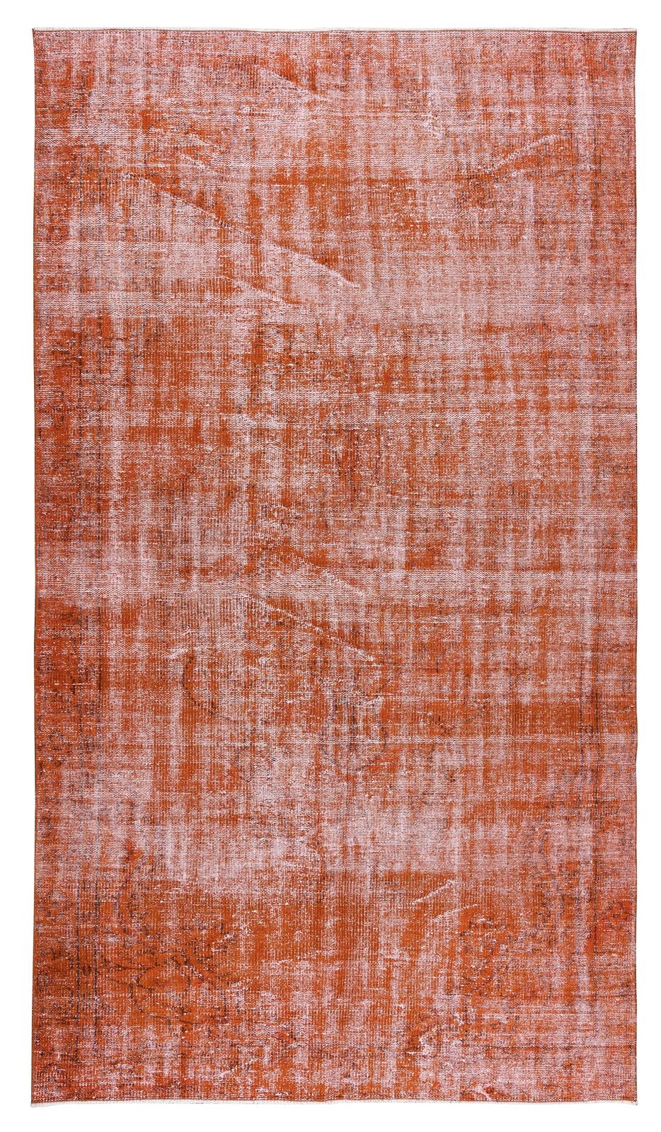 5.4x9.3 Ft Orange Re Dyed Rug, 1960s Turkish Handmade Carpet For Modern Interior