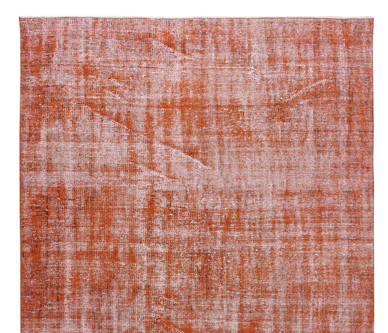 5.4x9.3 Ft Orange Re Dyed Rug, 1960s Turkish Handmade Carpet For Modern Interior photo Textiles