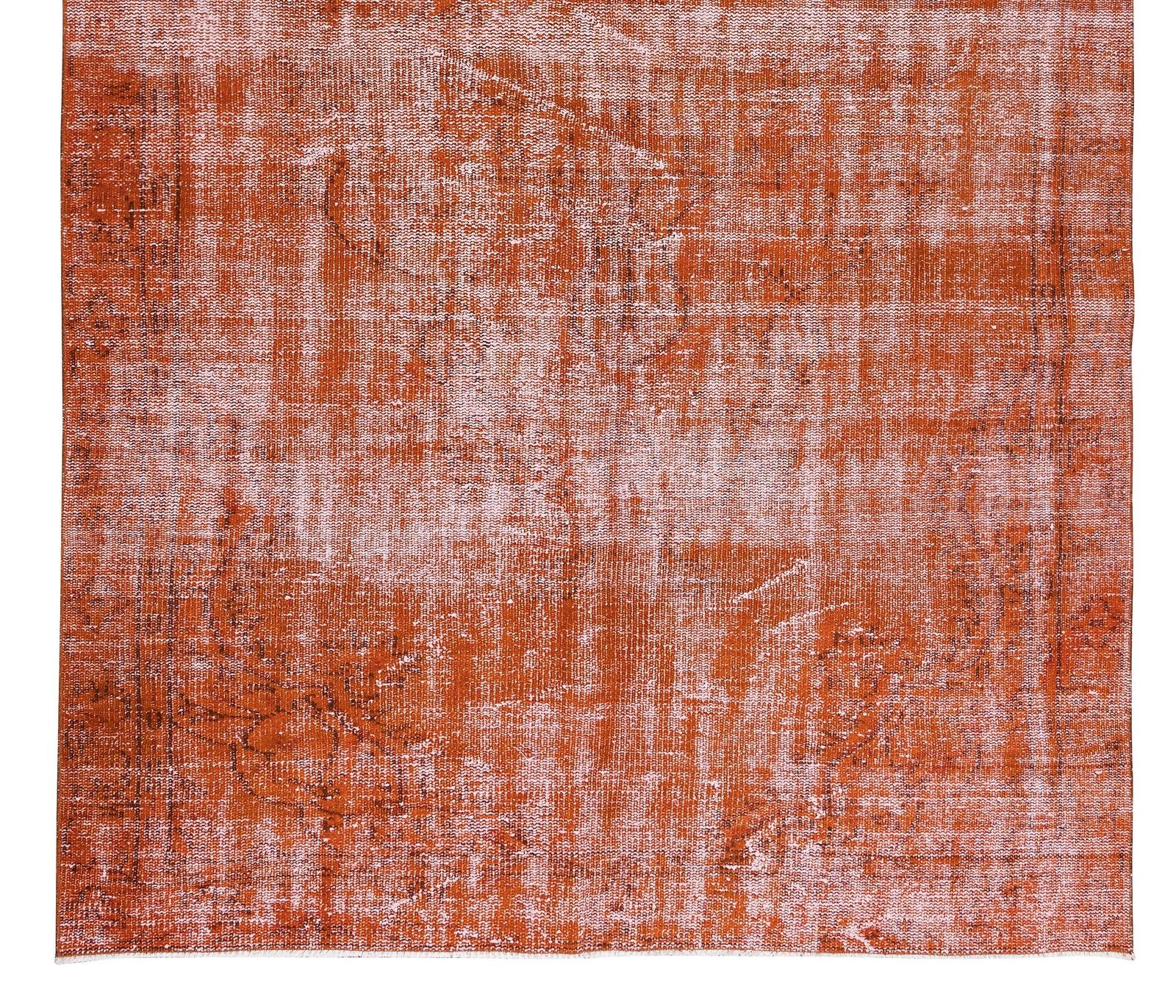 5.4x9.3 Ft Orange Re Dyed Rug, 1960s Turkish Handmade Carpet For Modern Interior photo 426.0