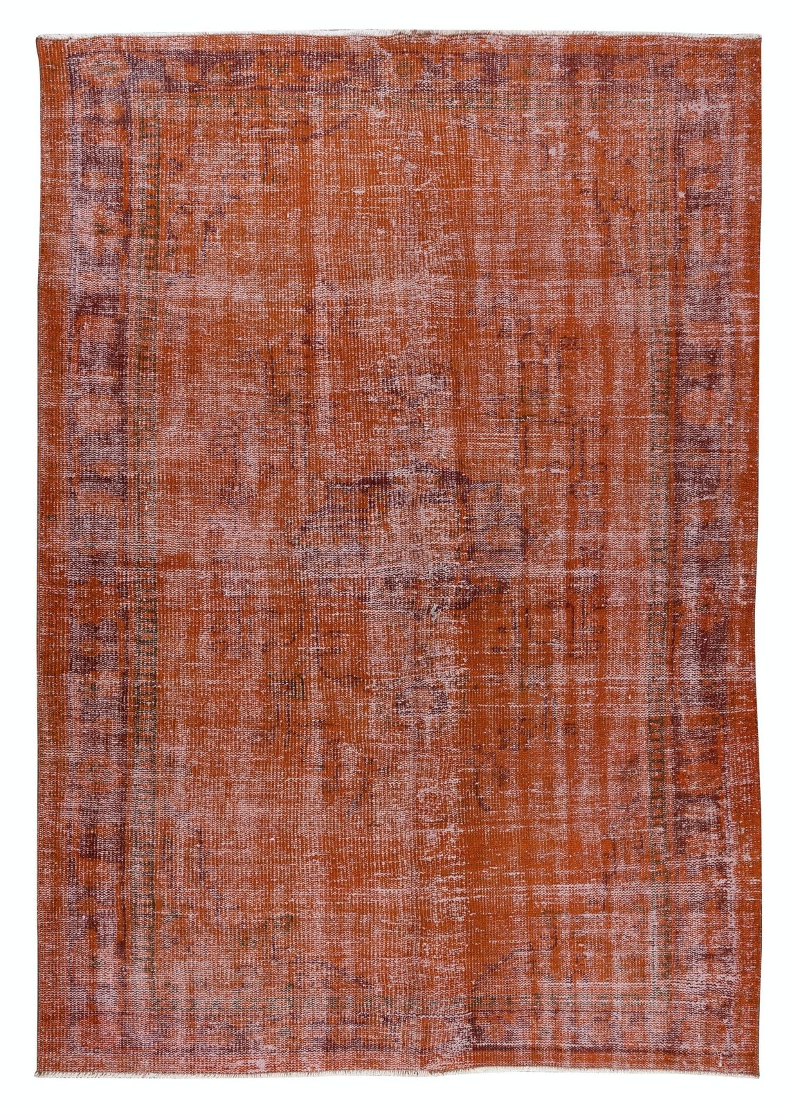 5.9x8.4 Ft Handmade Turkish Vintage Rug Over Dyed In Orange For Modern Interiors