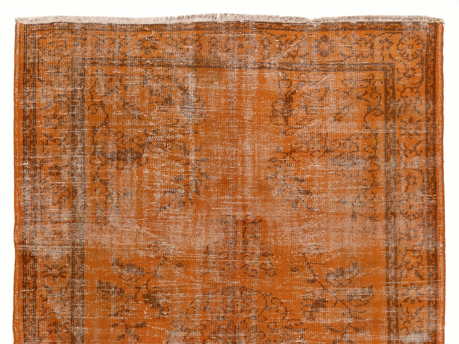 6x8.9 Ft Distressed Mid Century Area Rug Redyed In Orange, Handknotted In Turkey photo Textiles