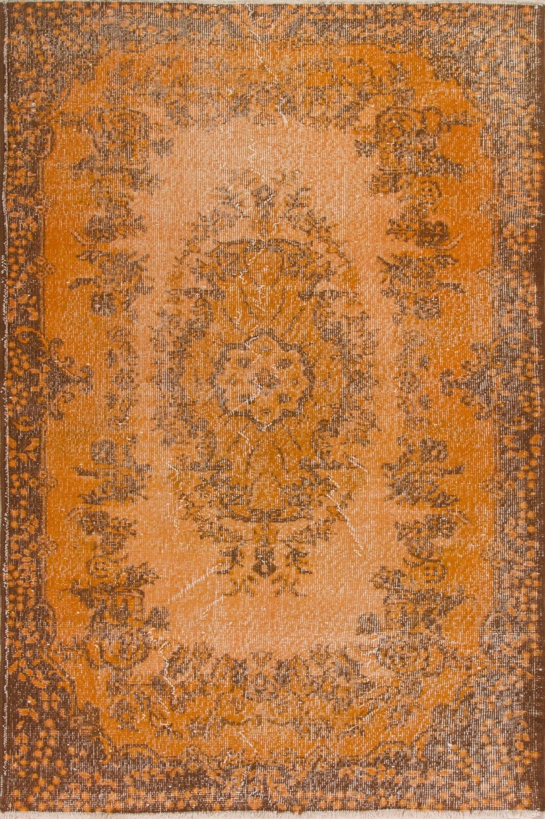 4x7.4 Ft Contemporary Vintage Wool Accent Rug In Orange, Handknotted In Turkey