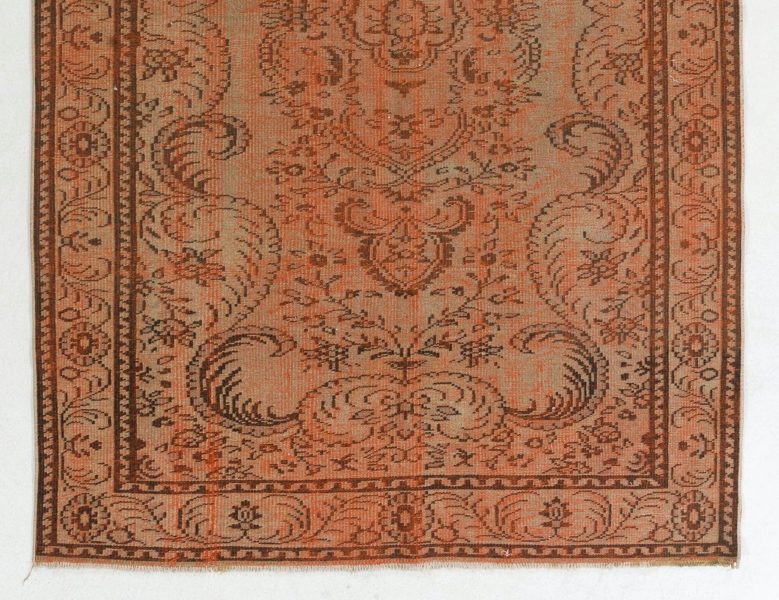 5.6x8.9 Ft Modern Vintage Area Rug Re Dyed In Brown, Handknotted In Turkey photo for sale