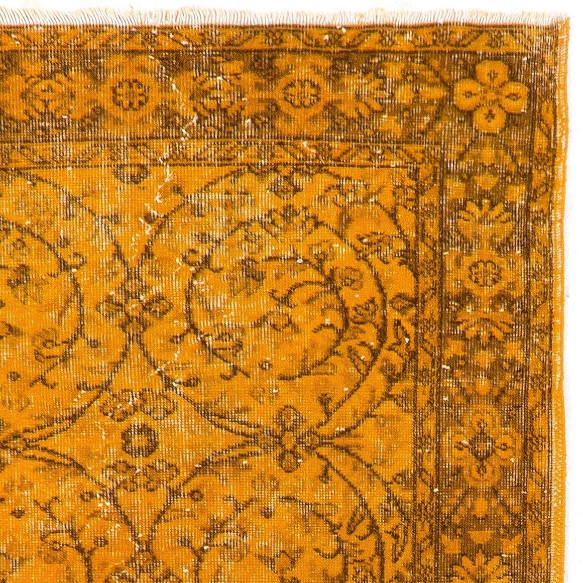 4x7 Ft Contemporary Wool Rug Re Dyed In Orange, Handknotted In Turkey photo for sale