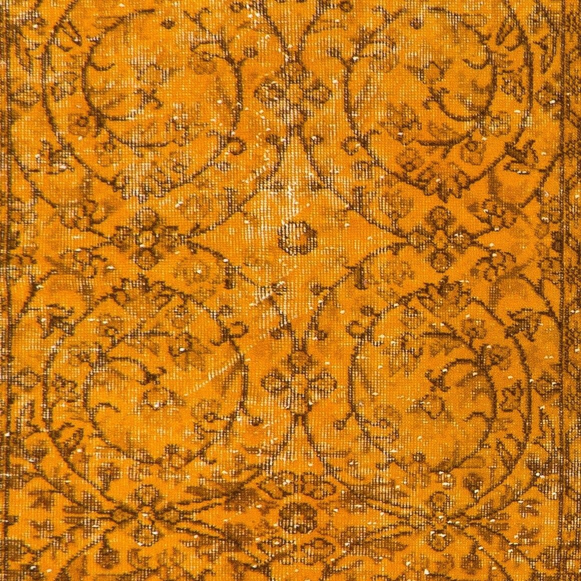 4x7 Ft Contemporary Wool Rug Re Dyed In Orange, Handknotted In Turkey photo Textiles