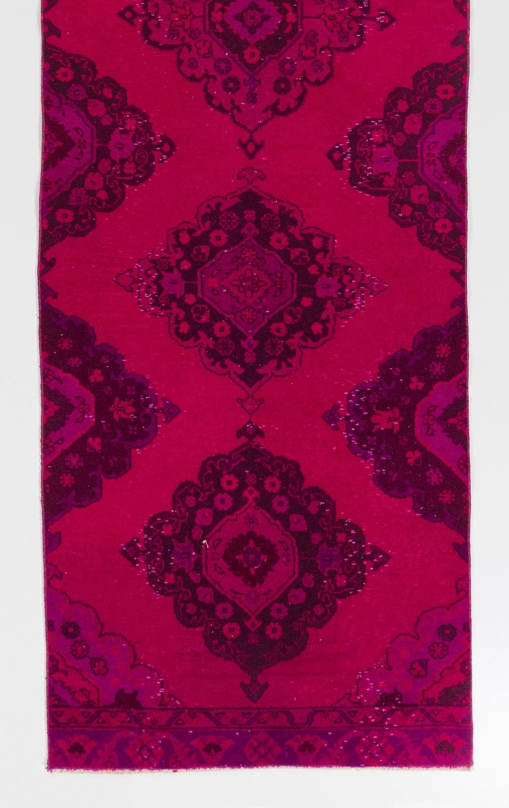 3.3x11.4 Ft Vintage Floral Runner Rug Re Dyed In Pink, Hand Knotted In Turkey photo for sale