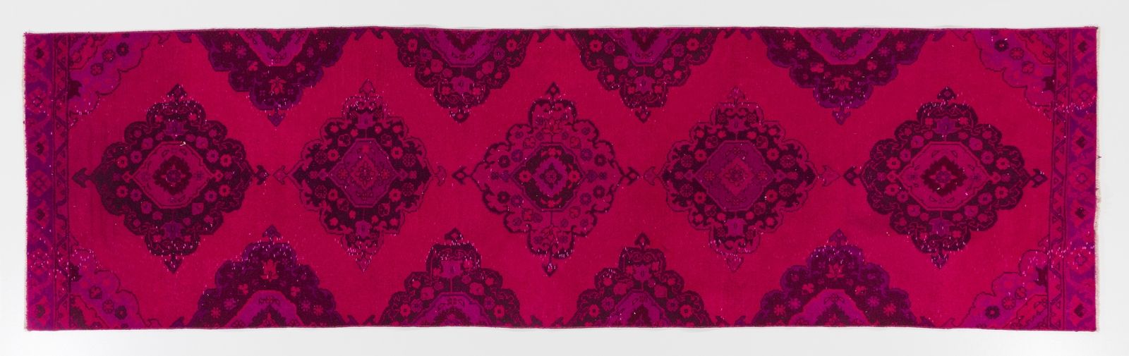 3.3x11.4 Ft Vintage Floral Runner Rug Re Dyed In Pink, Hand Knotted In Turkey photo 438.0
