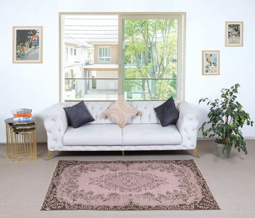 3.8x6.8 Ft Handmade Turkish Accent Rug For Kitchen, Pink Color Small Rug photo furniture