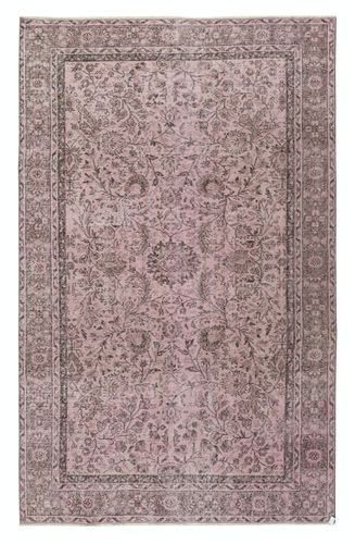 5.5x8.6 Ft Pink Color Hand Knotted Floral Patterned Turkish Rug For Living Room