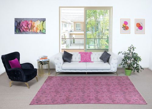 6.2x9.6 Ft Hand Knotted Floral Turkish Wool Area Rug In Pink. Gift For Girls photo furniture