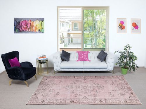 5.4x10 Ft Modern Area Rug In Light Pink, Handwoven And Handknotted In Turkey photo furniture