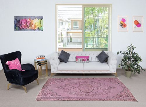 5x8 Ft Modern Pink Color Overdyed Rug. Handmade Turkish Rug. Bohemian Home Decor photo furniture