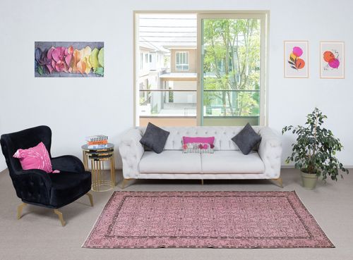 4.8x8.6 Ft Hand Made Floral Design Wool Rug From Turkey. Pink Color Area Rug photo furniture