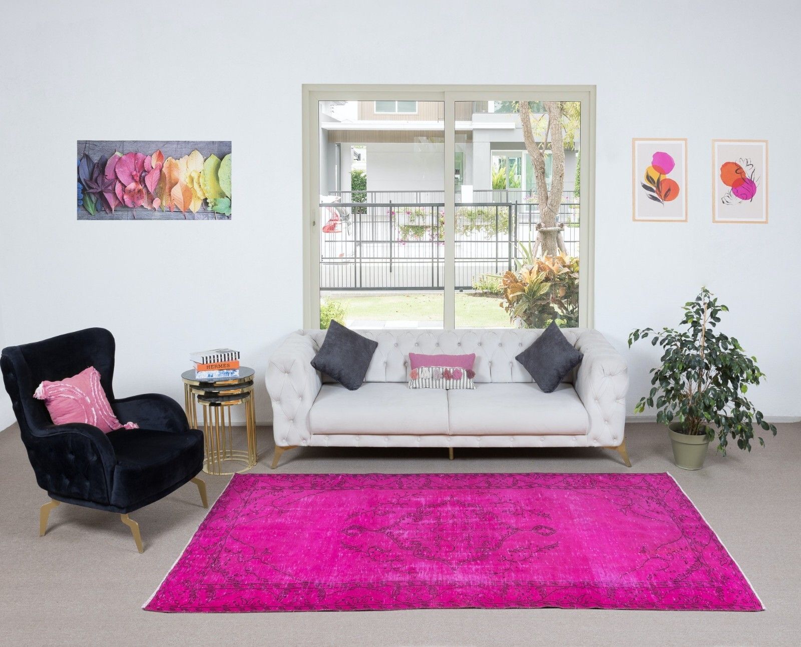 5.4x9.3 Ft Contemporary Wool Area Rug In Pink, Handknotted In Turkey photo furniture