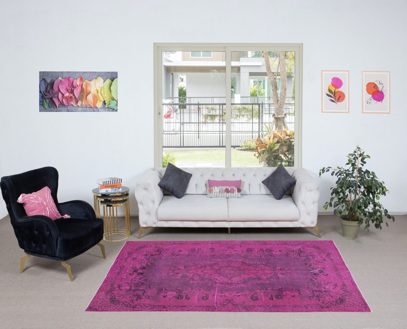 5.4x8.7 Ft Pink Handmade Modern Rug, Turkish Living Room Carpet With Medallion photo furniture