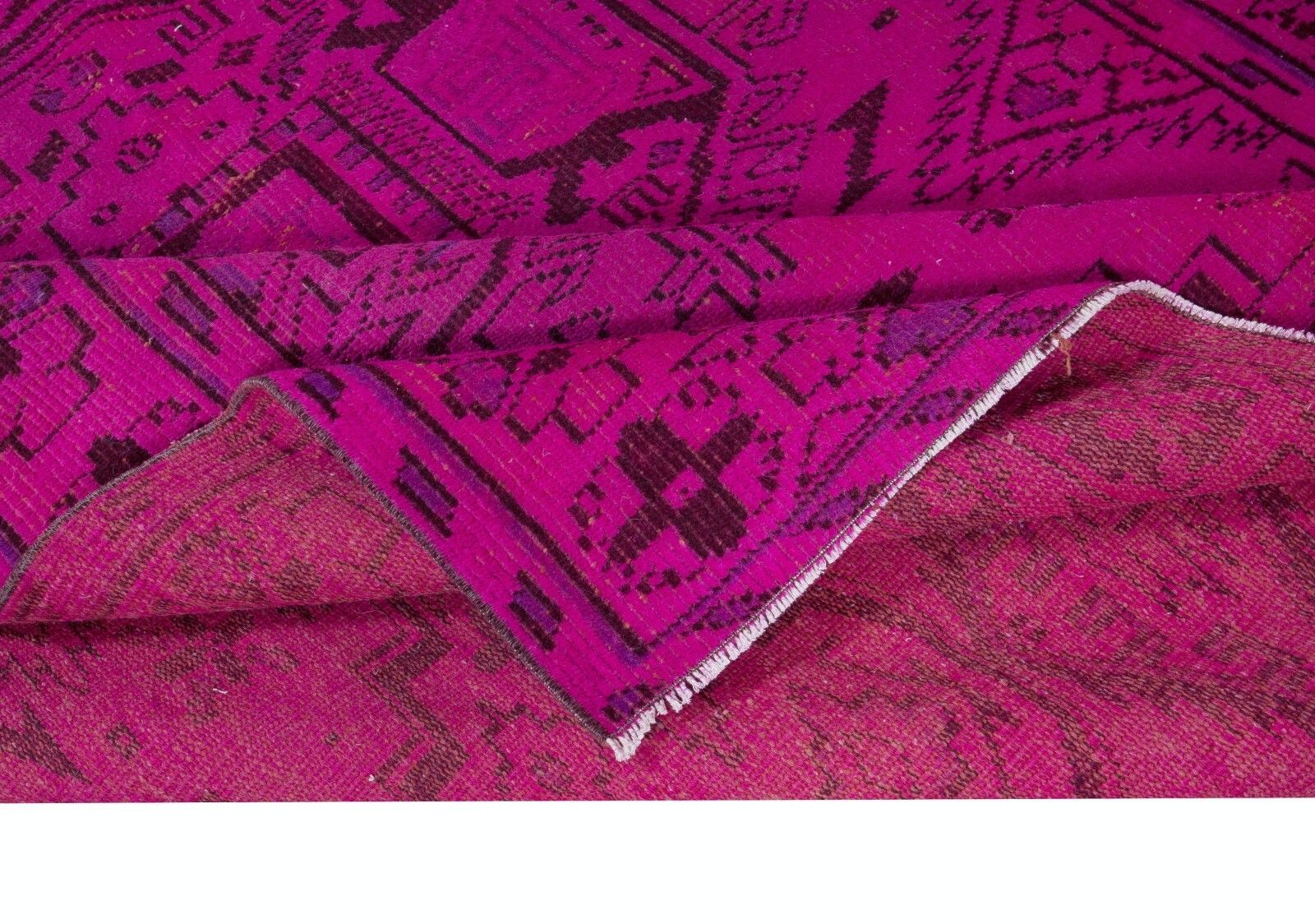 5.5x8.6 Ft Elegant Modern Handmade Turkish Area Rug With Medallions In Hot Pink photo for sale