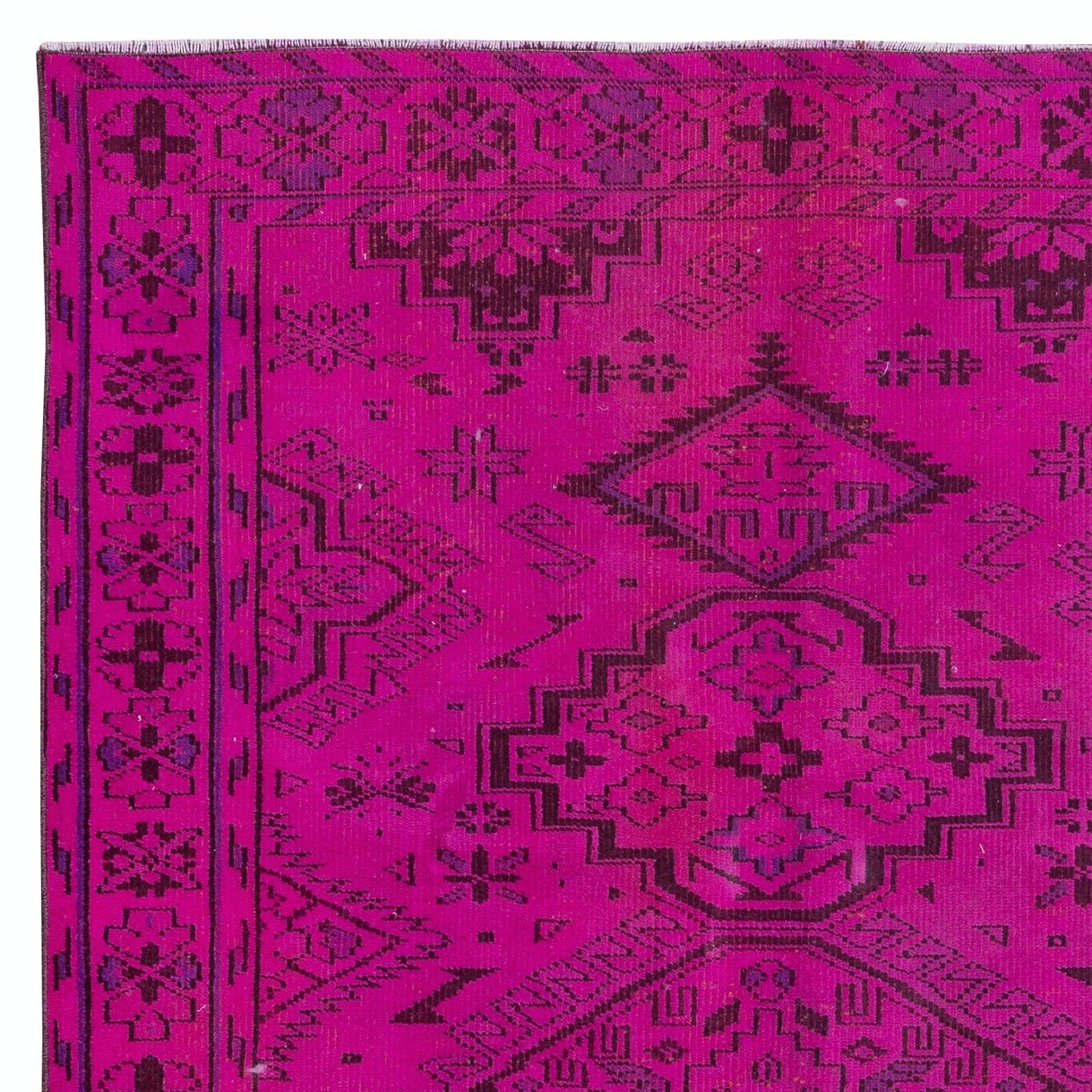 5.5x8.6 Ft Elegant Modern Handmade Turkish Area Rug With Medallions In Hot Pink photo Textiles