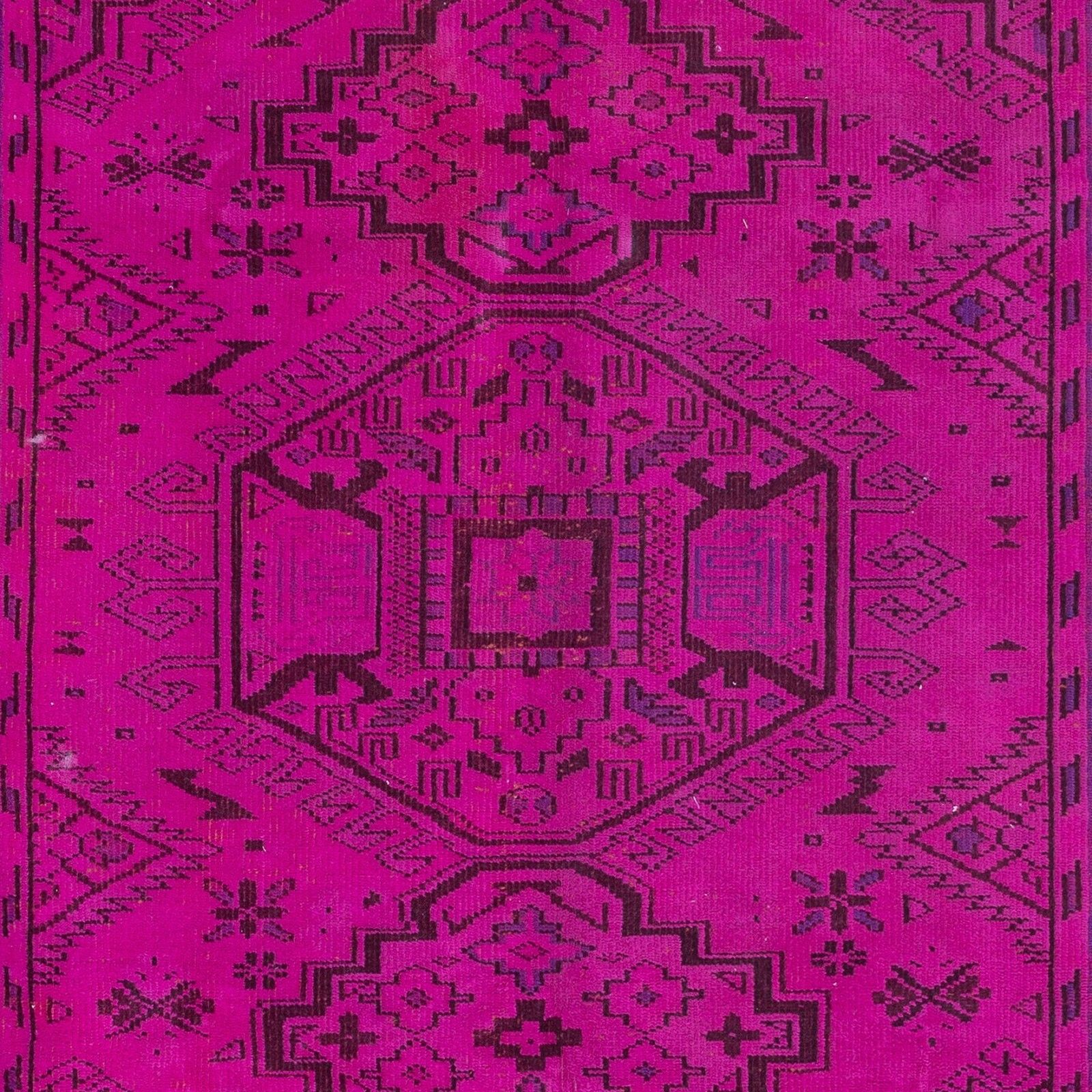 5.5x8.6 Ft Elegant Modern Handmade Turkish Area Rug With Medallions In Hot Pink photo 604.0