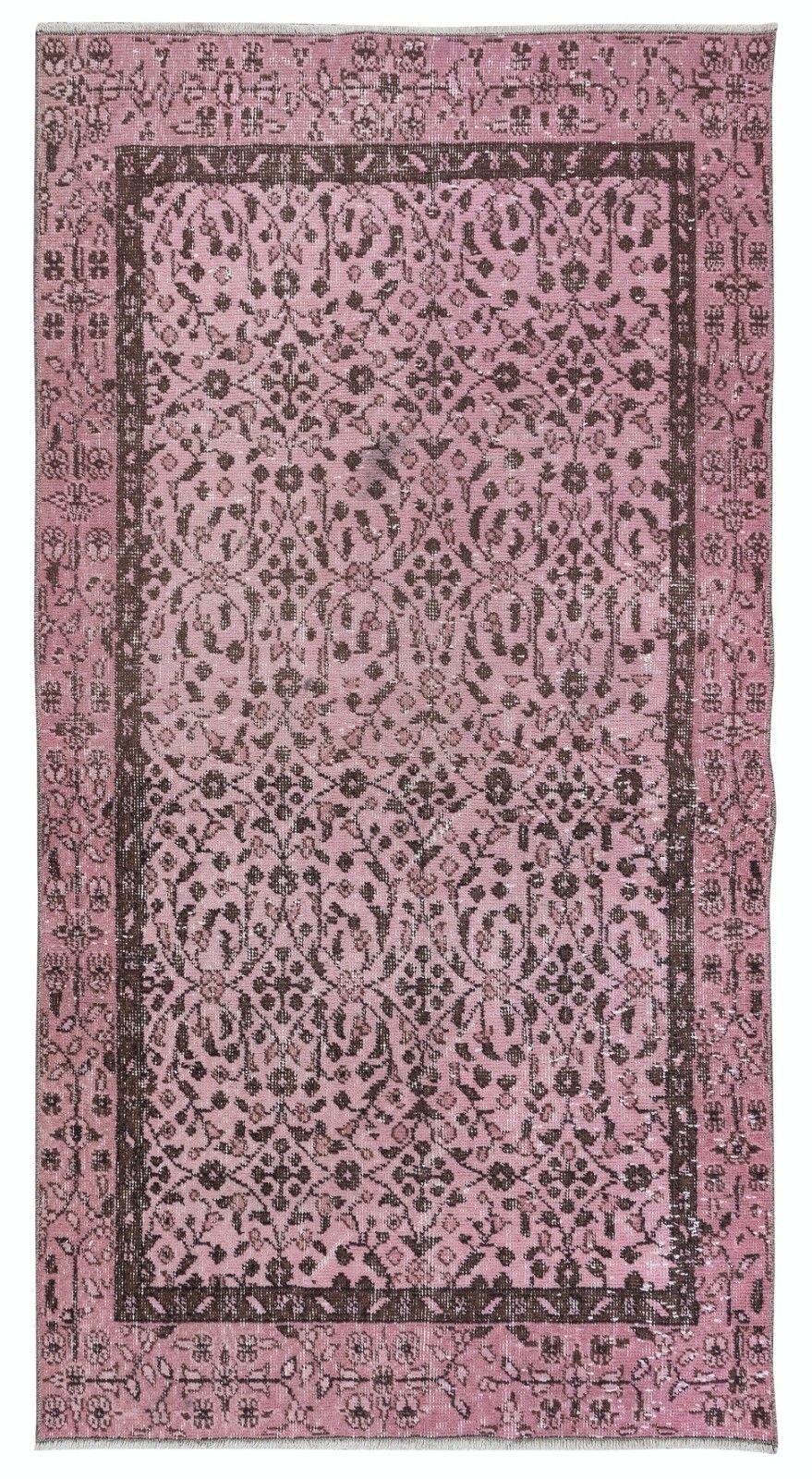 3.5x6.5 Ft Light Pink Handmade Turkish Small Rug, Floral Pattern Floor Covering