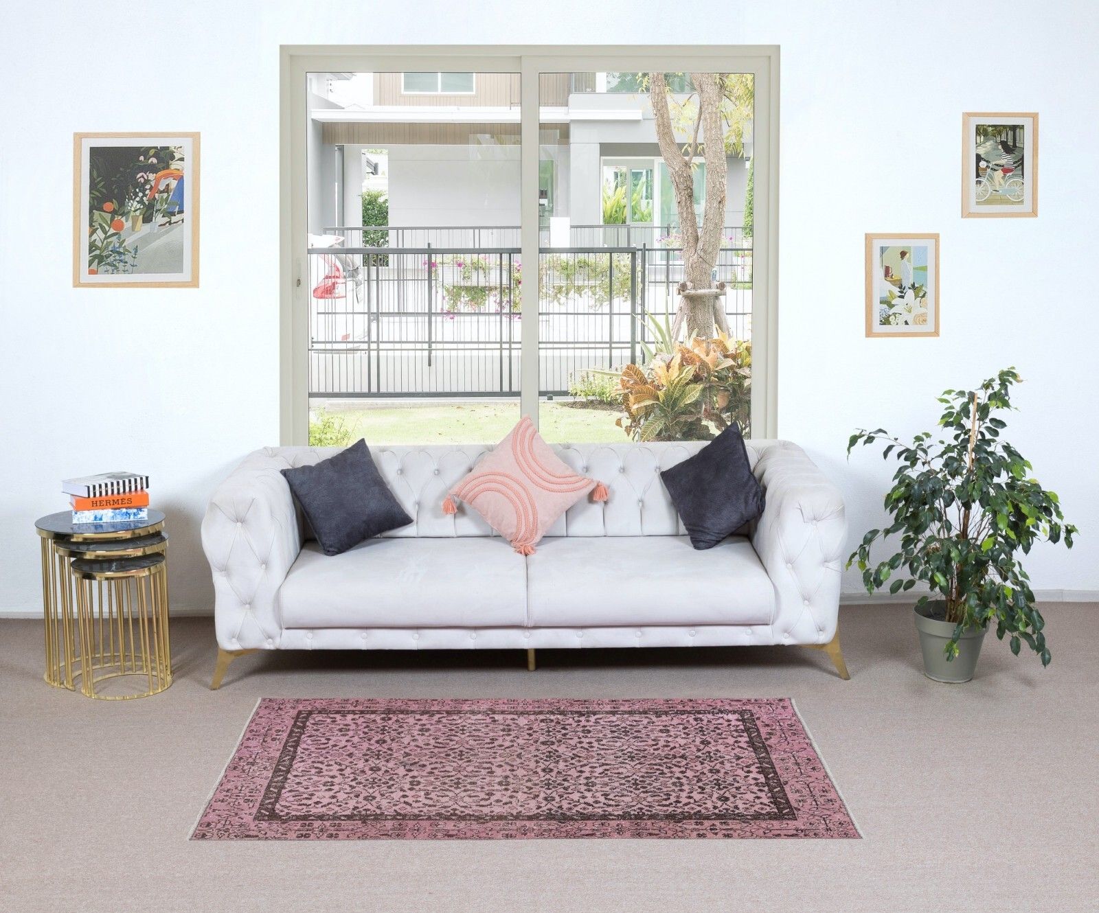 3.5x6.5 Ft Light Pink Handmade Turkish Small Rug, Floral Pattern Floor Covering photo furniture