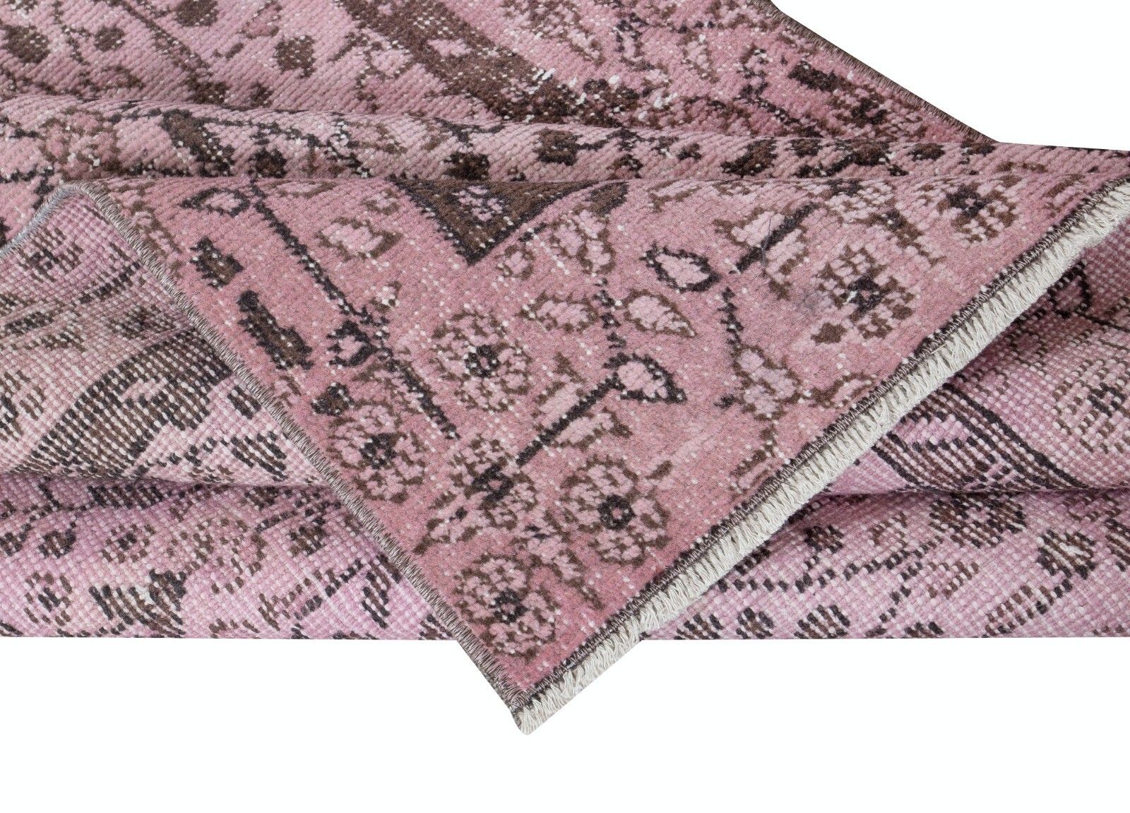 3.5x6.5 Ft Light Pink Handmade Turkish Small Rug, Floral Pattern Floor Covering photo for sale
