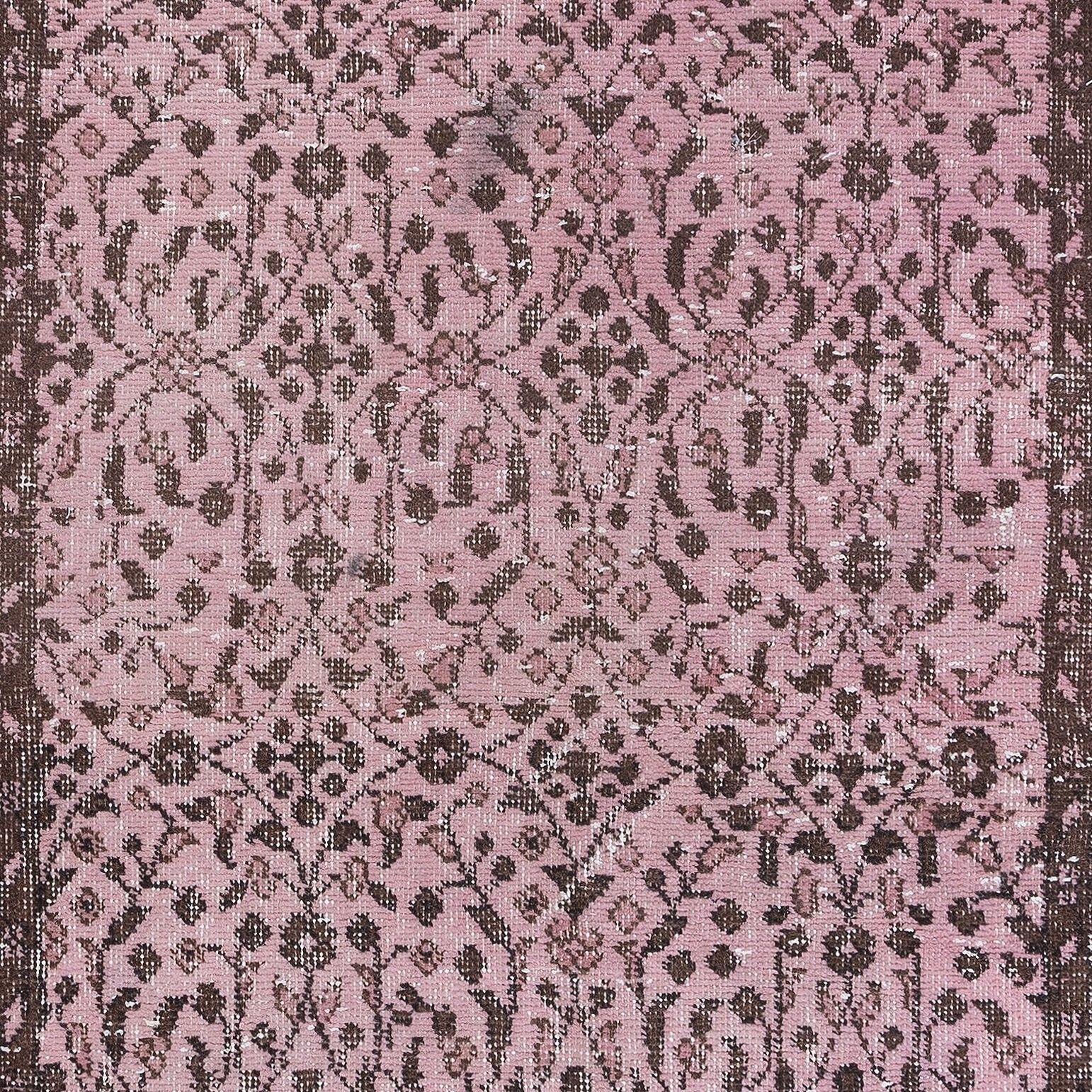 3.5x6.5 Ft Light Pink Handmade Turkish Small Rug, Floral Pattern Floor Covering photo 234.0