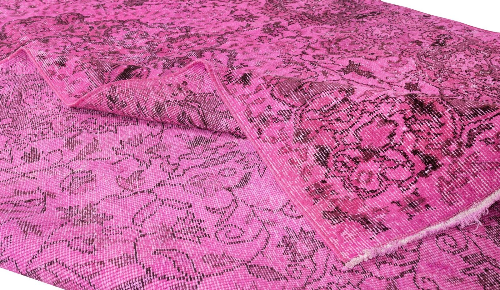 6.5x10.6 Ft Handmade Vintage Turkish Rug Over Dyed In Pink With Medallion Design photo for sale