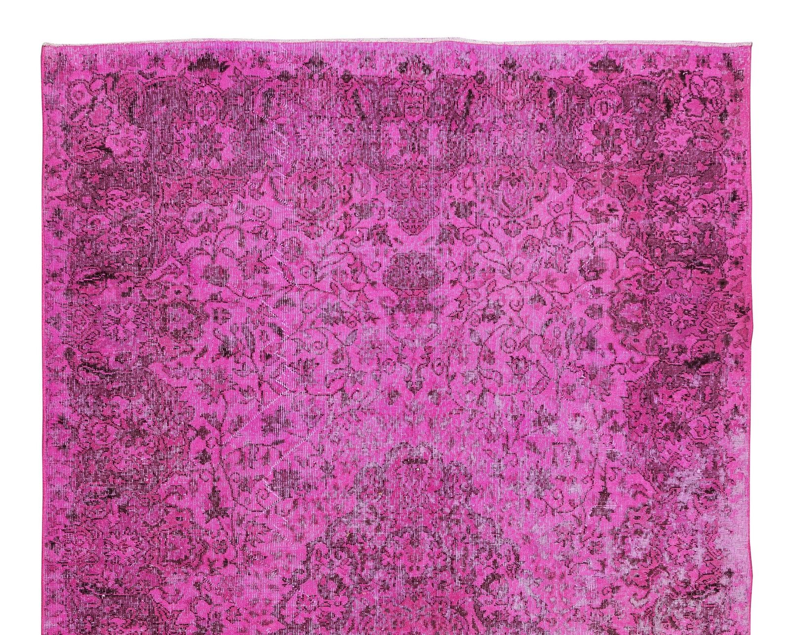 6.5x10.6 Ft Handmade Vintage Turkish Rug Over Dyed In Pink With Medallion Design photo Textiles