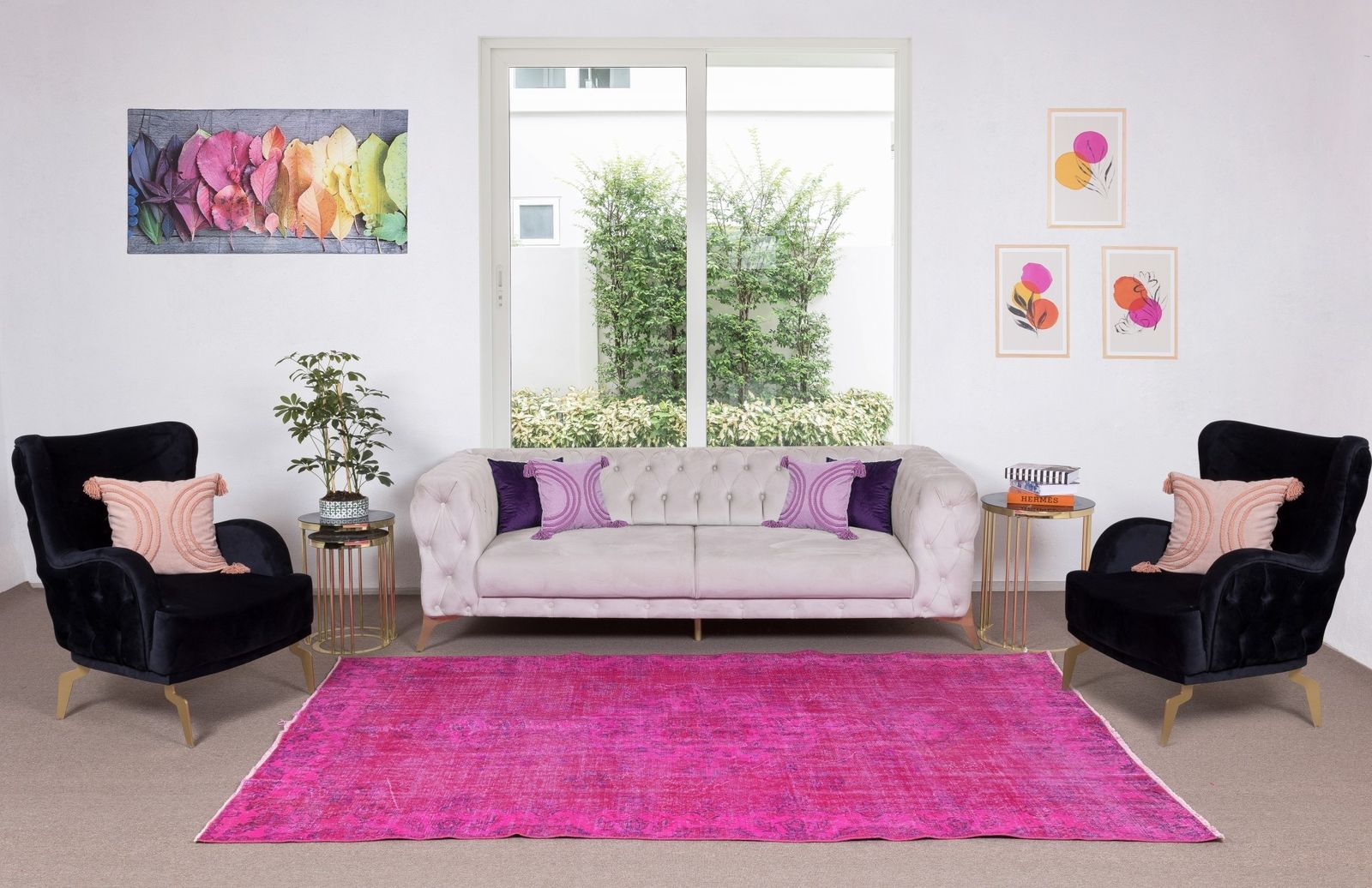 5.9x9.3 Ft Room Size Modern Hand Made Turkish Vintage Wool Rug Over Dyed In Pink photo furniture
