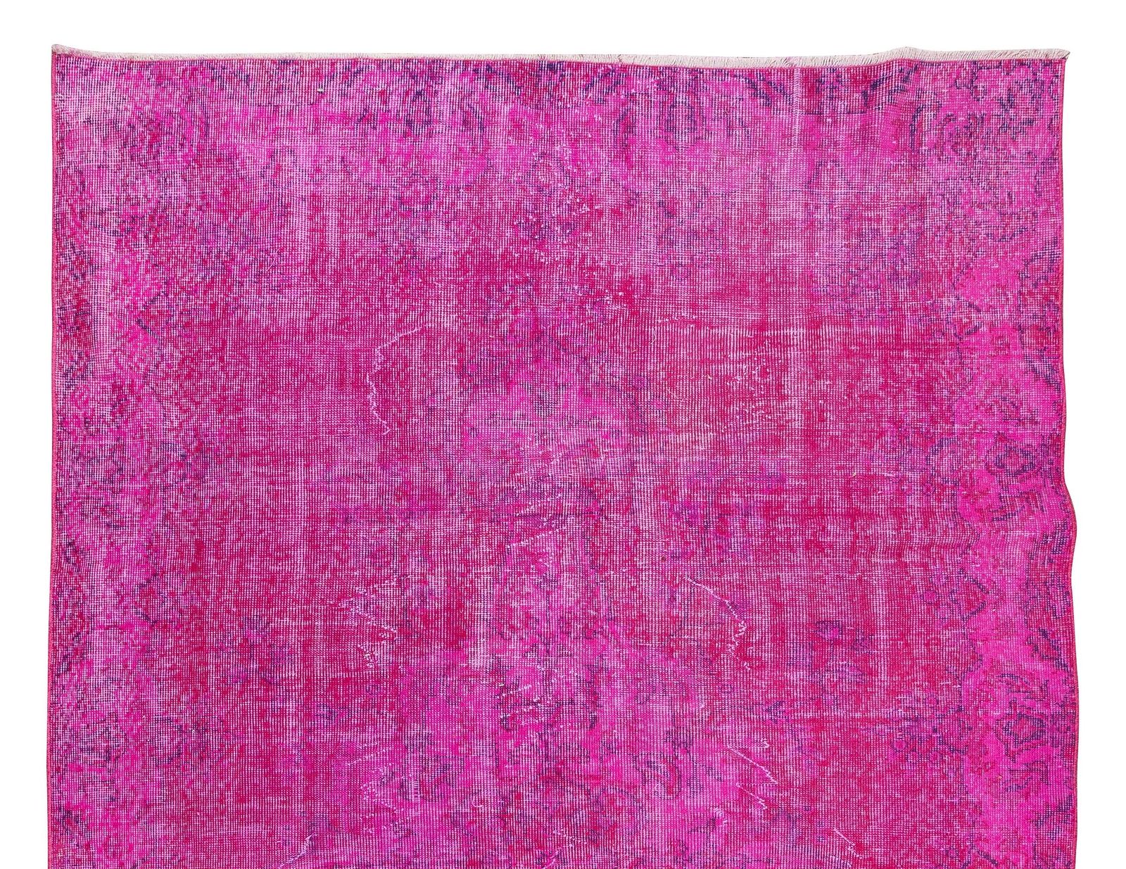 5.9x9.3 Ft Room Size Modern Hand Made Turkish Vintage Wool Rug Over Dyed In Pink photo Textiles
