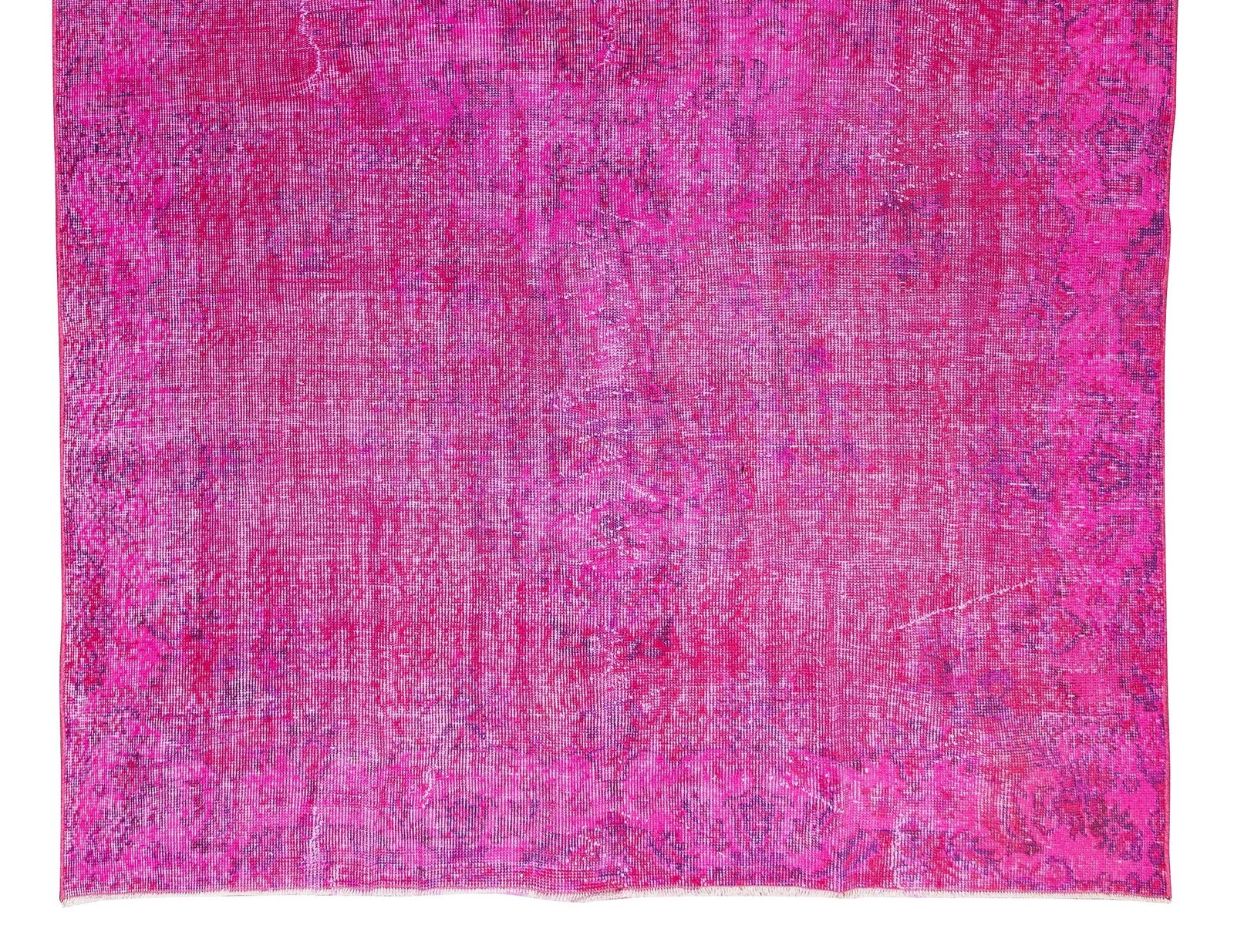 5.9x9.3 Ft Room Size Modern Hand Made Turkish Vintage Wool Rug Over Dyed In Pink photo 466.0