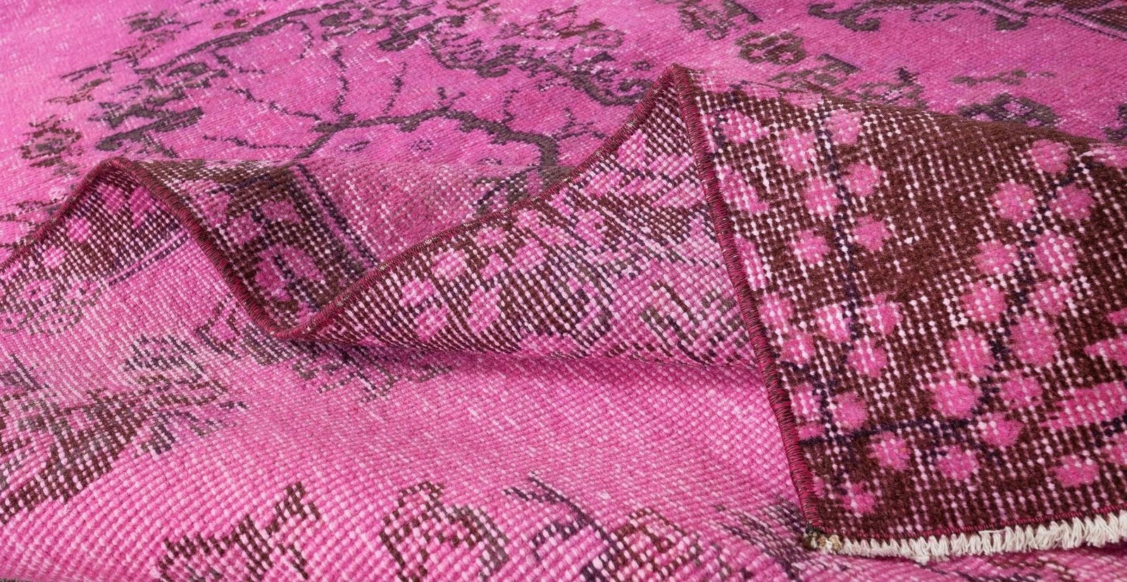 3.5x6.9 Ft Handmade Turkish Rug Over Dyed In Pink With Floral Medallion Design photo for sale