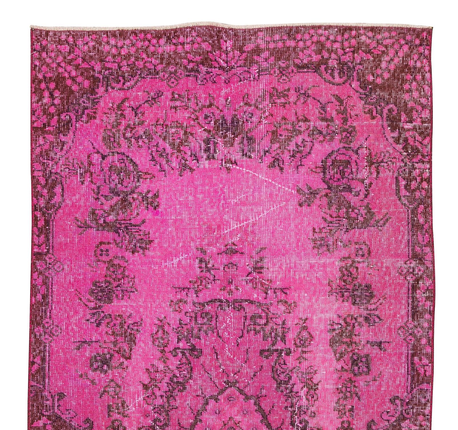 3.5x6.9 Ft Handmade Turkish Rug Over Dyed In Pink With Floral Medallion Design photo Textiles