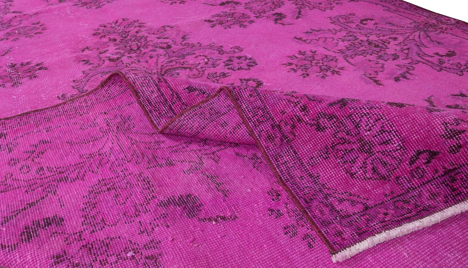 5.7x9.2 Ft Vintage Rug Over Dyed In Hot Pink For Living Room, Handmade In Turkey photo for sale