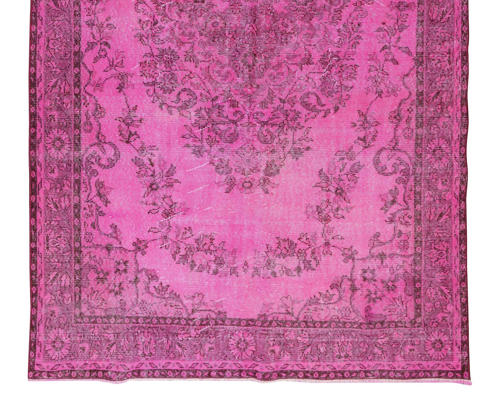 6x10 Ft Handmade Turkish Vintage Area Rug Re Dyed In Pink For Living Room Decor photo 622.0