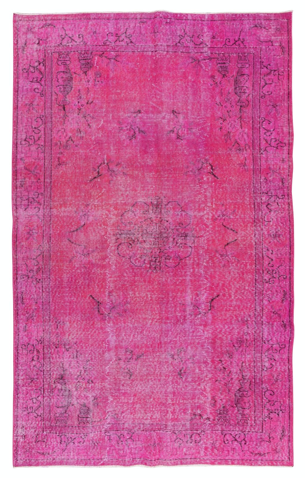 5.4x8.7 Ft Art Deco Chinese Design Handmade Mid Century Rug Over Dyed In Pink