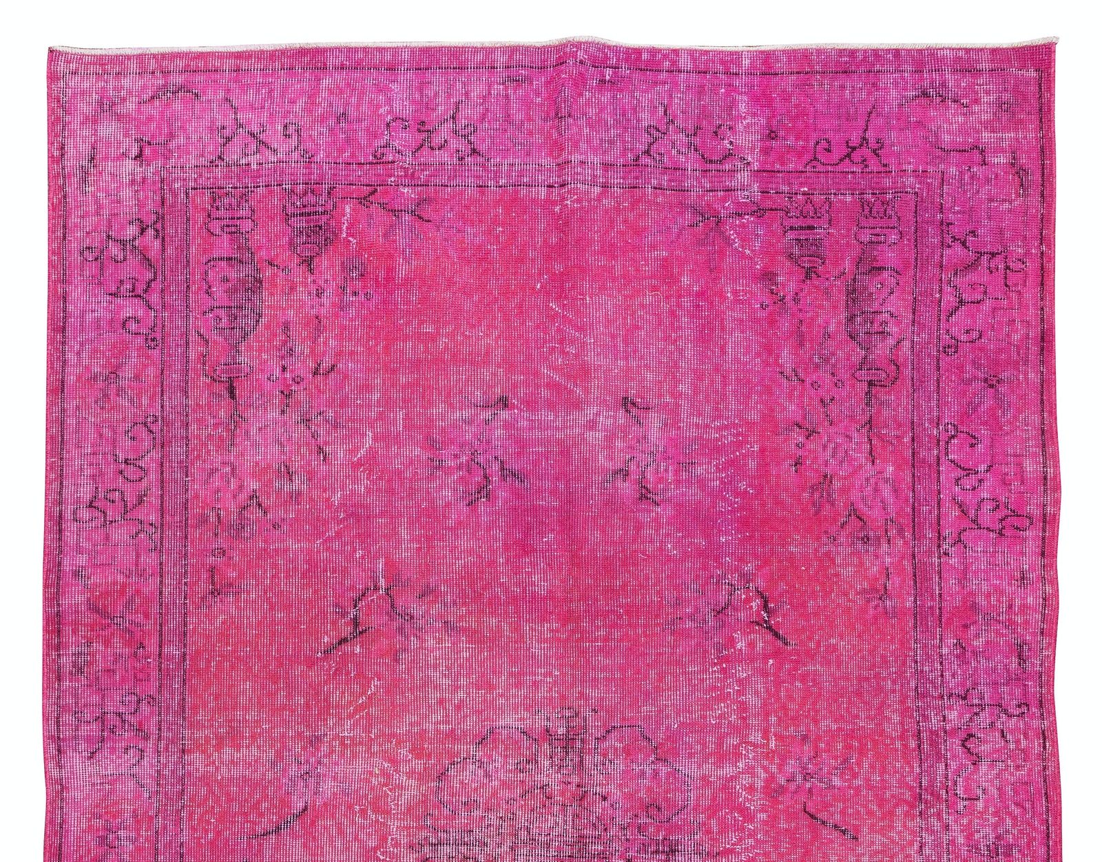 5.4x8.7 Ft Art Deco Chinese Design Handmade Mid Century Rug Over Dyed In Pink photo Textiles