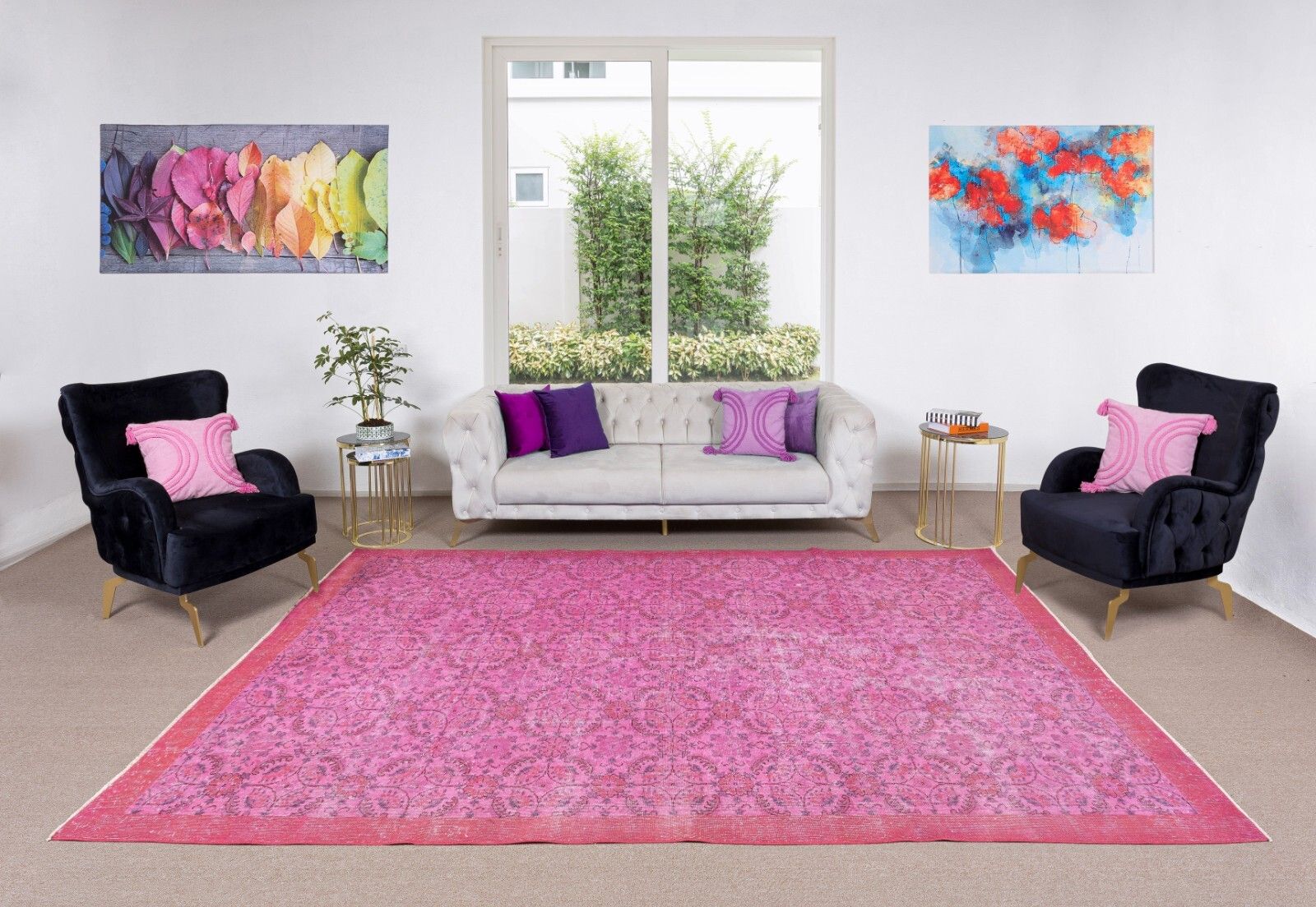 7.5x11 Ft Handmade Floral Wool Area Rug In Pink, Contemporary Turkish Carpet