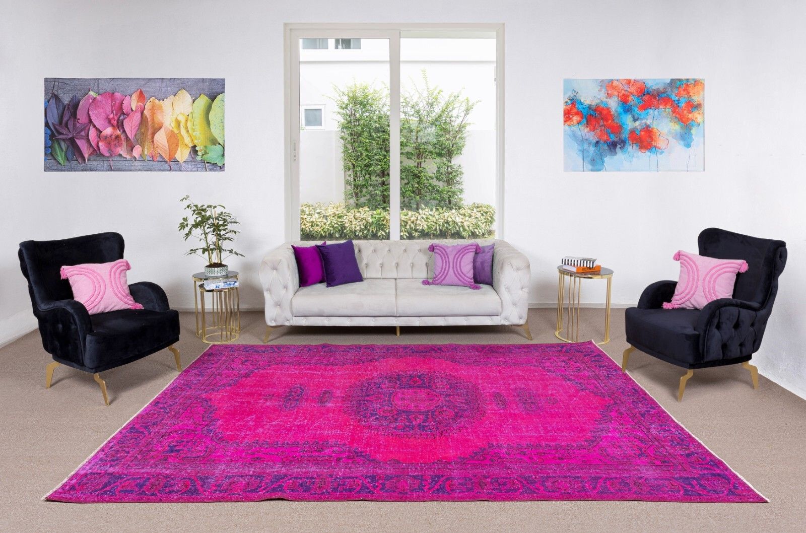 6.5x10.5 Ft Modern Handmade Turkish Area Rug In Fuchsia Pink, Living Room Carpet