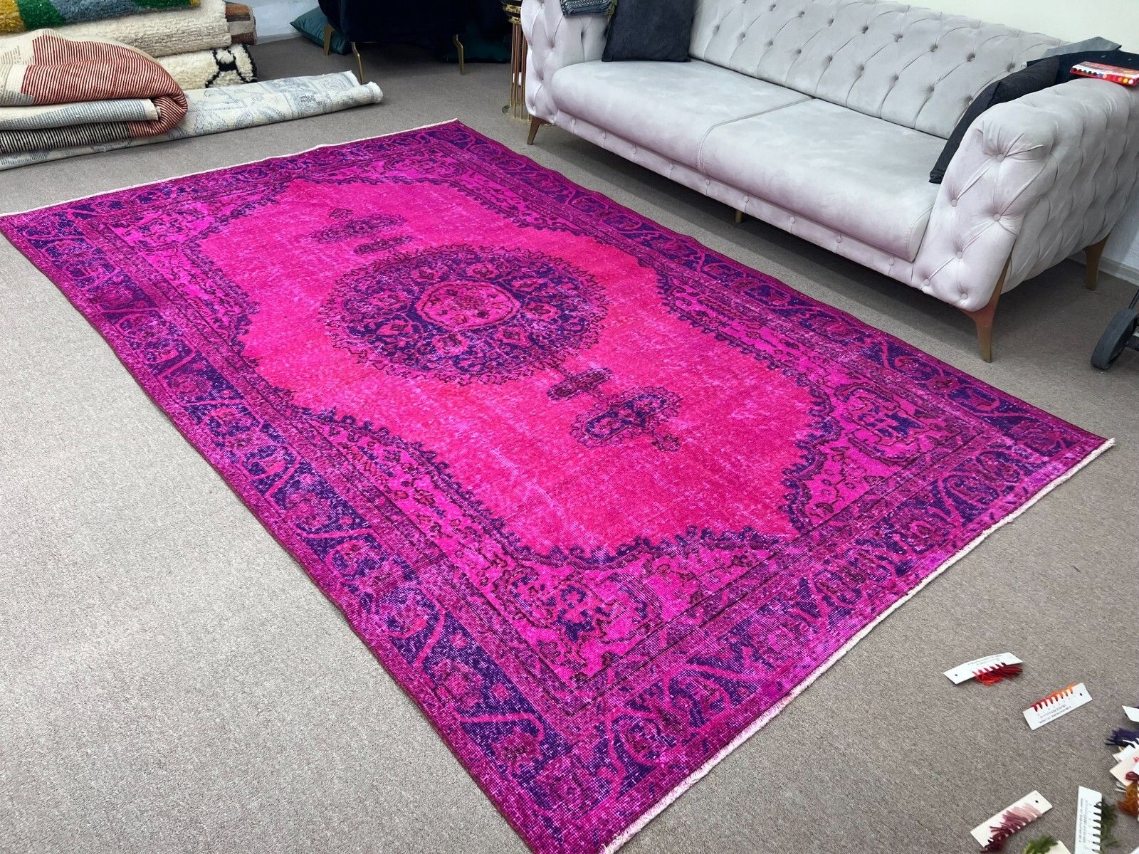 Textiles 6.5x10.5 Ft Modern Handmade Turkish Area Rug In Fuchsia Pink, Living Room Carpet photo