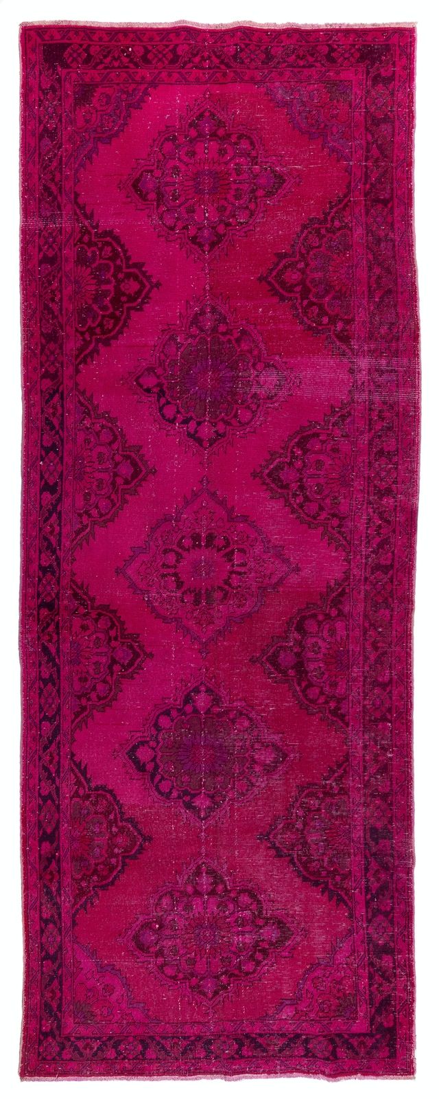 4.8x12.3 Ft Modern Handmade Vintage Floral Turkish Runner Rug Over Dyed In Pink